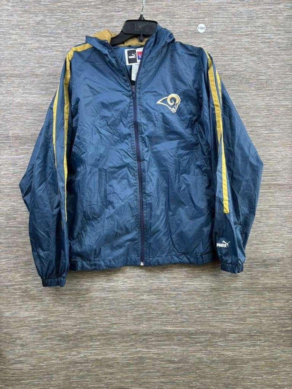 St Louis Rams Jacket Youth XL Blue Zip Up NFL Football Puma Hooded Windbreaker
